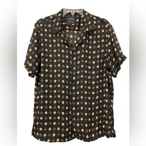 DENIM & FlOWER RICKY SINGH Black, Orange and White Plisse Blouse/Shirt Size L